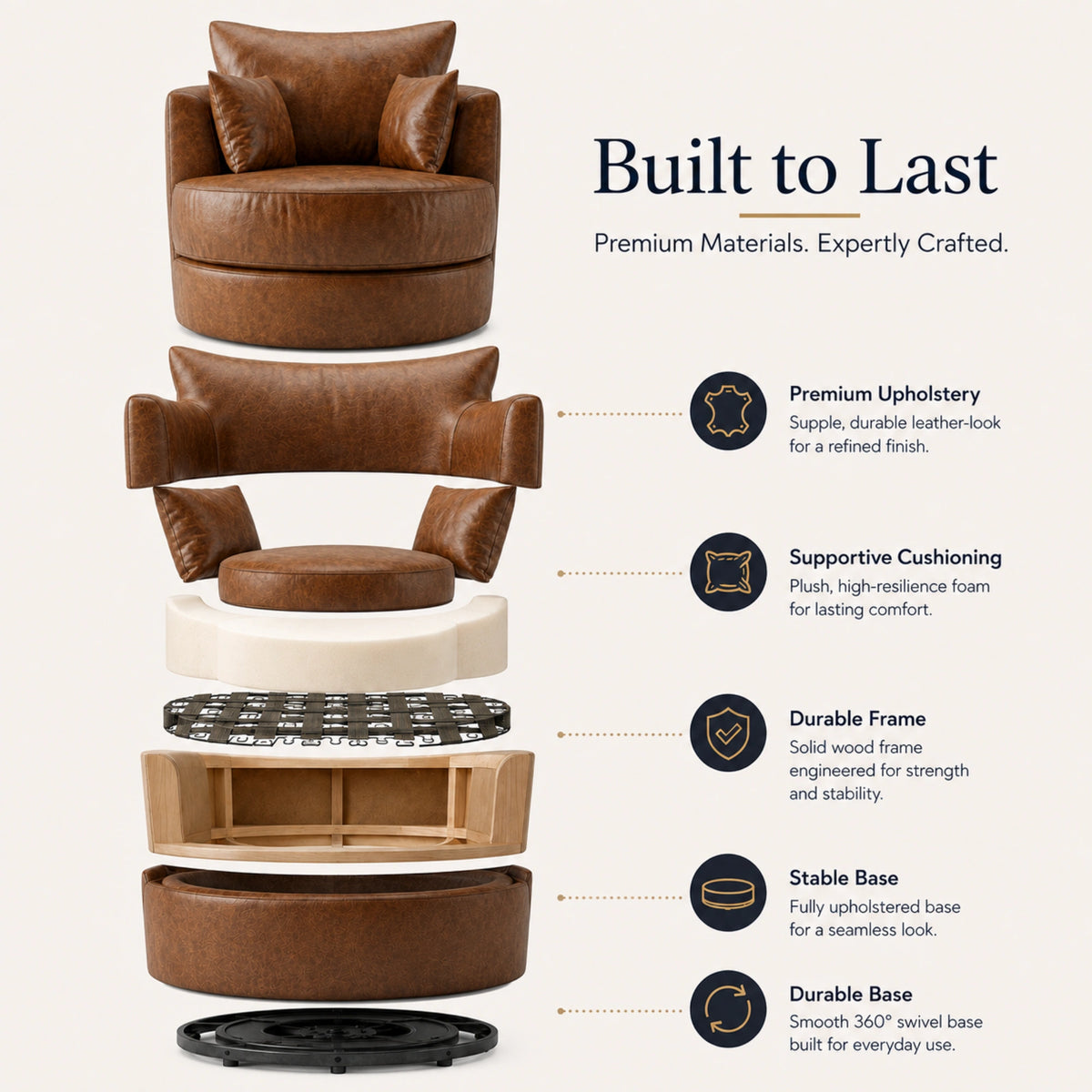 Brown Dillon leather swivel chair by Gamzo Outlet, featuring a comfortable cushioned seat and sleek armrests.