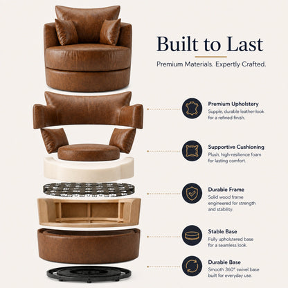 Brown Dillon leather swivel chair by Gamzo Outlet, featuring a comfortable cushioned seat and sleek armrests.