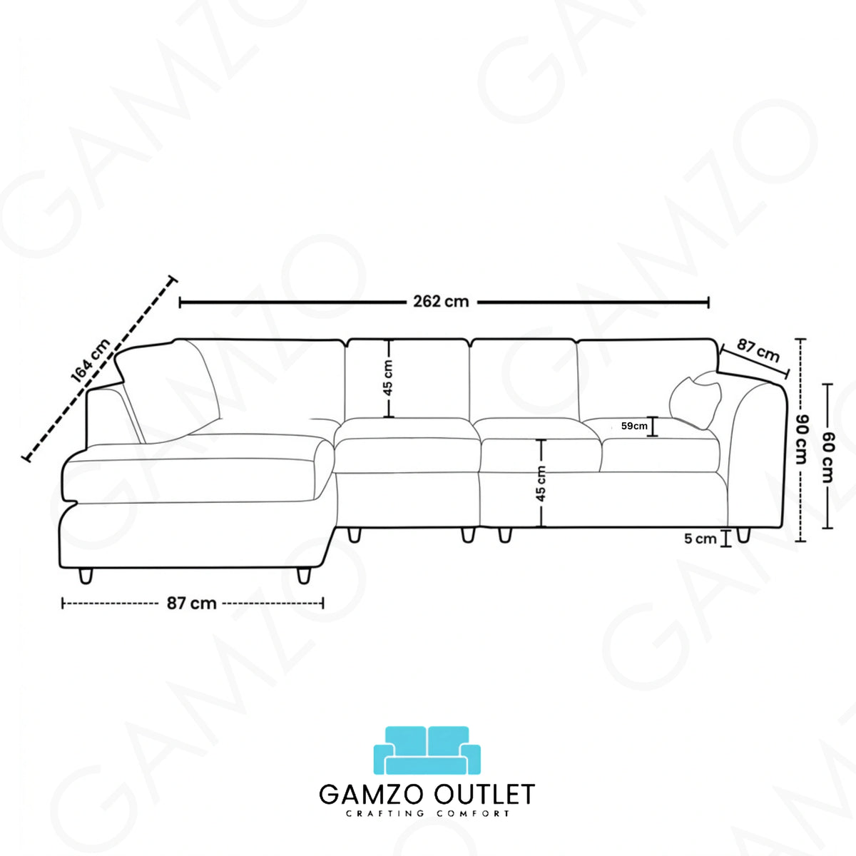 Brown | 5 Seater | Left Hand Facing