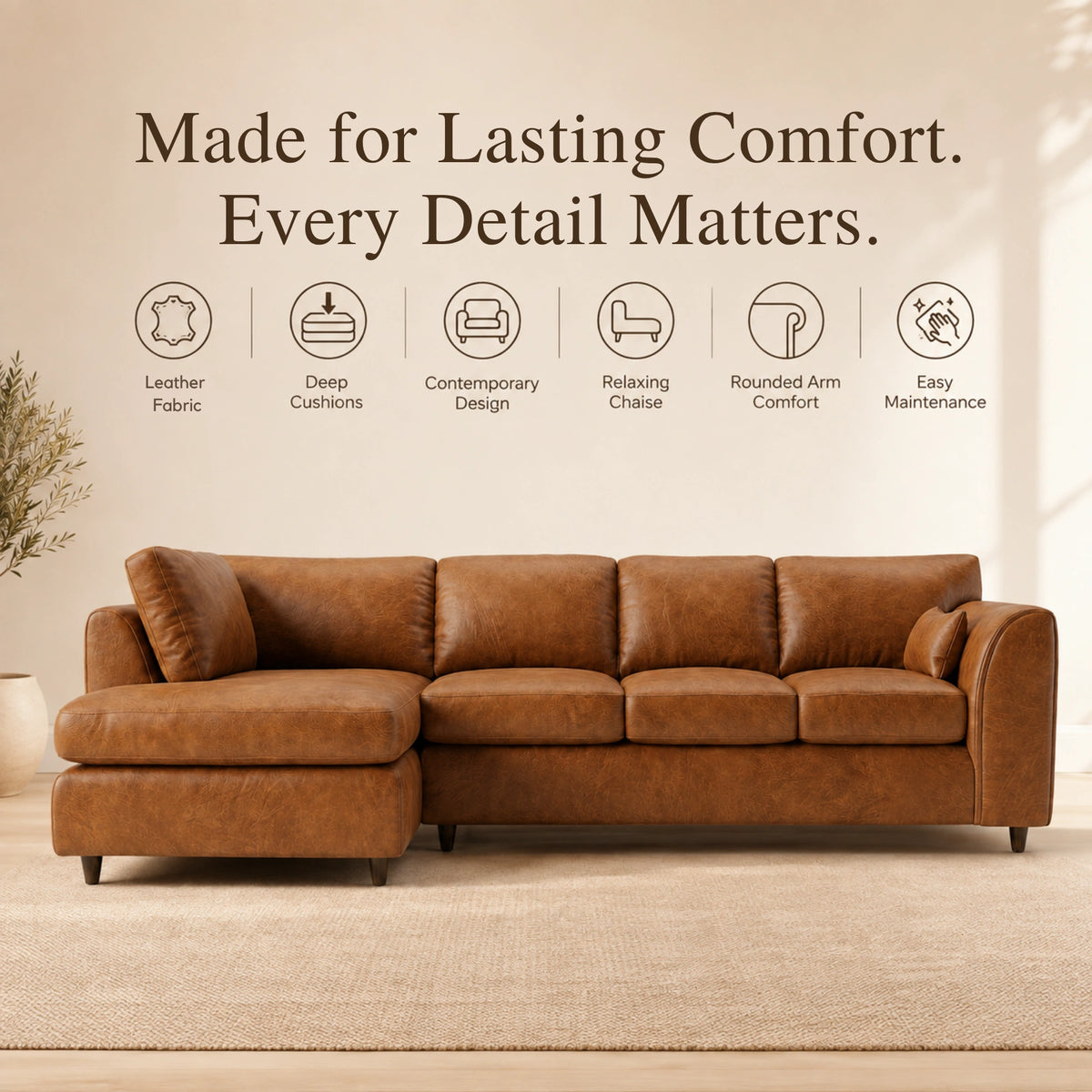 Brown | 5 Seater | Left Hand Facing