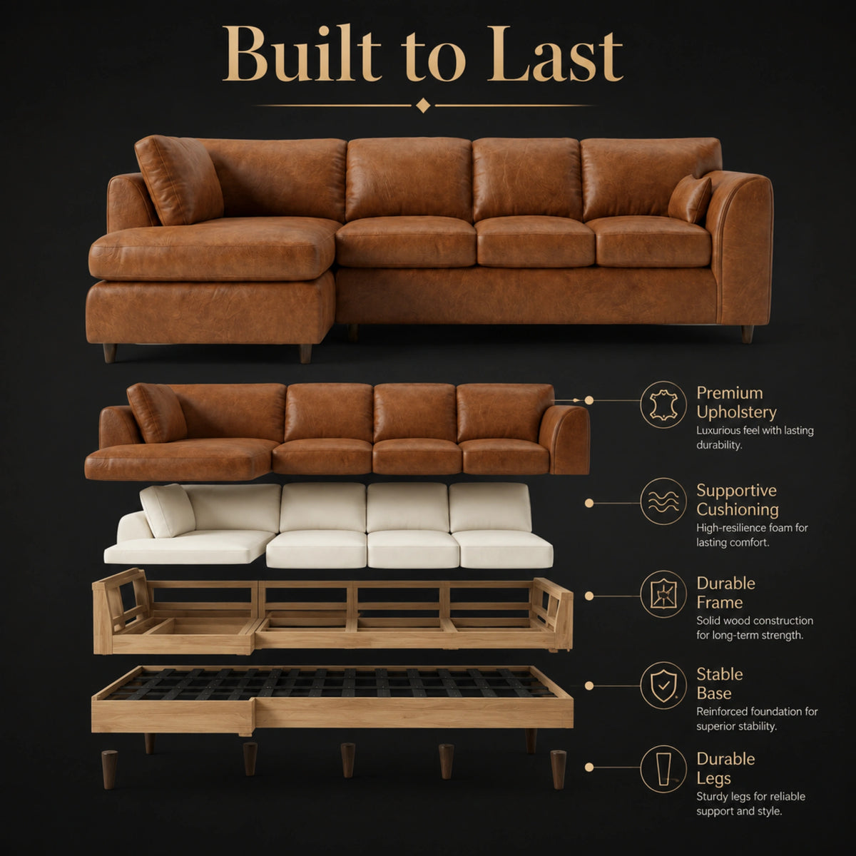 Brown | 5 Seater | Left Hand Facing