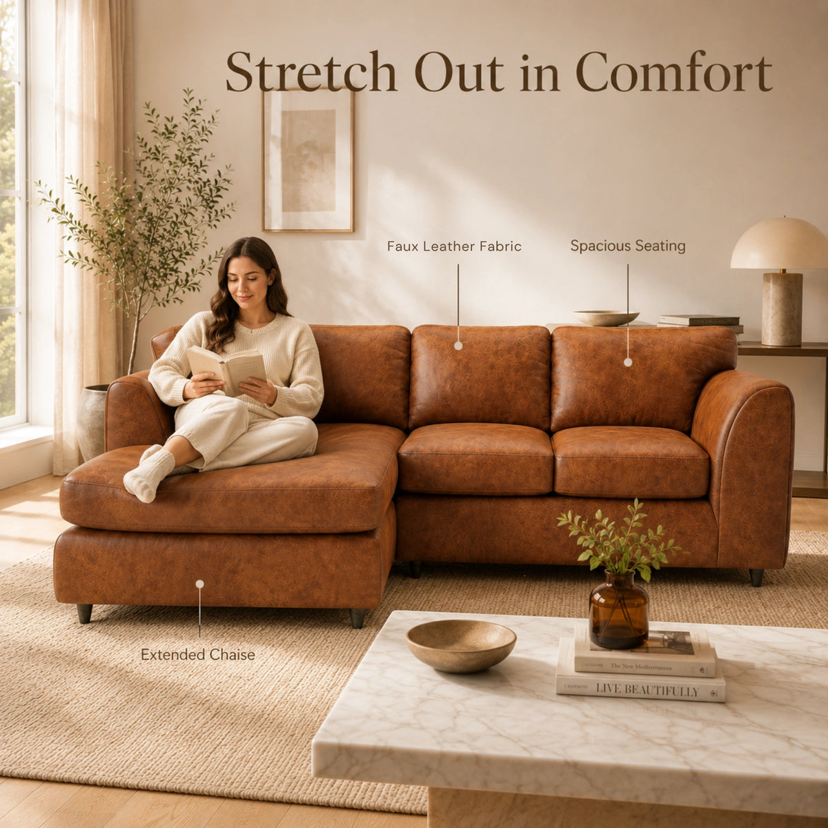 Brown | 4 Seater | Left Hand Facing
