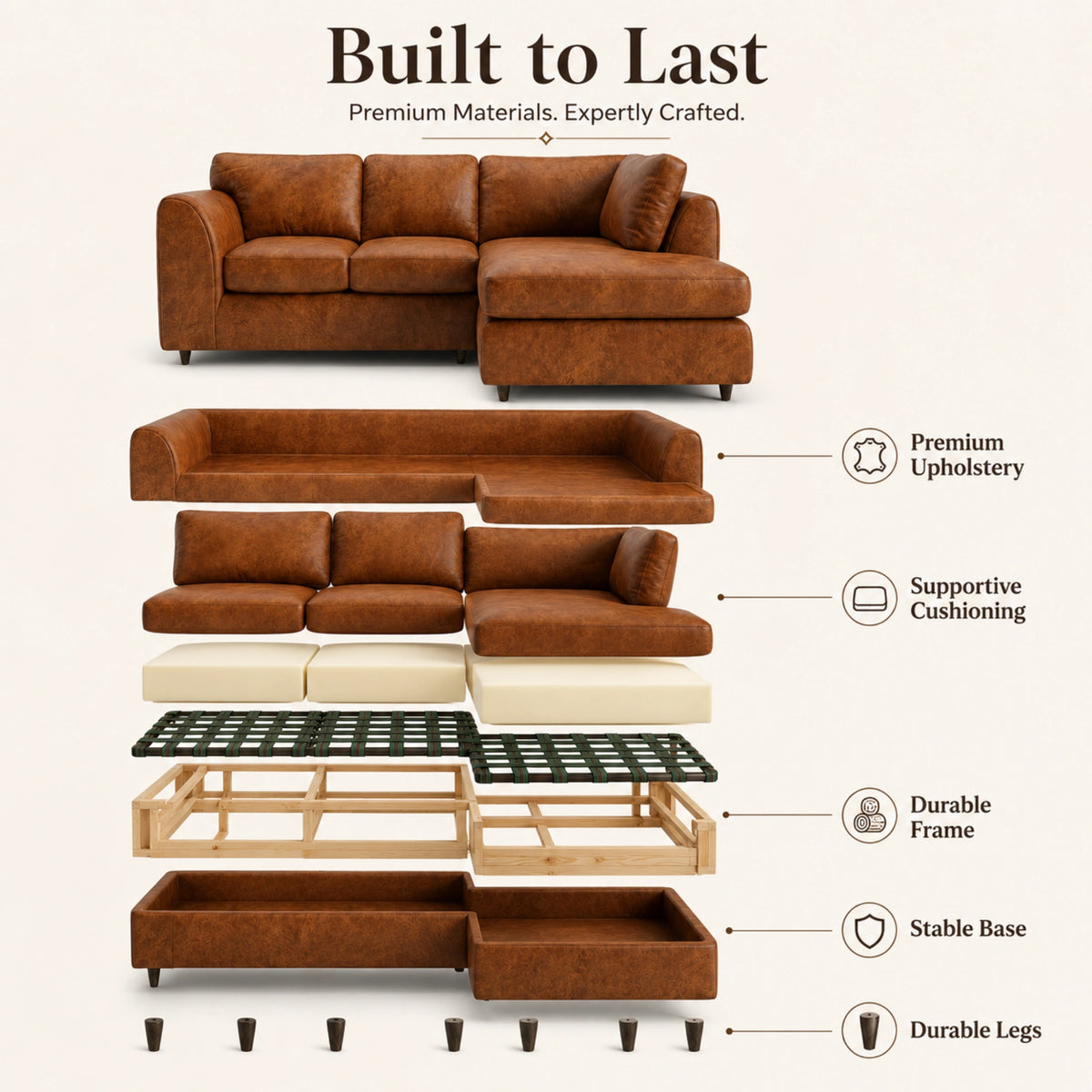 Brown | 4 Seater | Right Hand Facing
