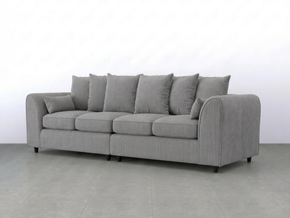 Charcoal grey Gamzo Outlet jumbo cord fabric 4-seater scatter back corner sofa with plush cushions and modern design.