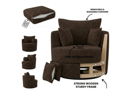 Chocolate brown Jumbo Cord fabric swivel corner chair from Gamzo Outlet, showcasing plush upholstery and modern design.