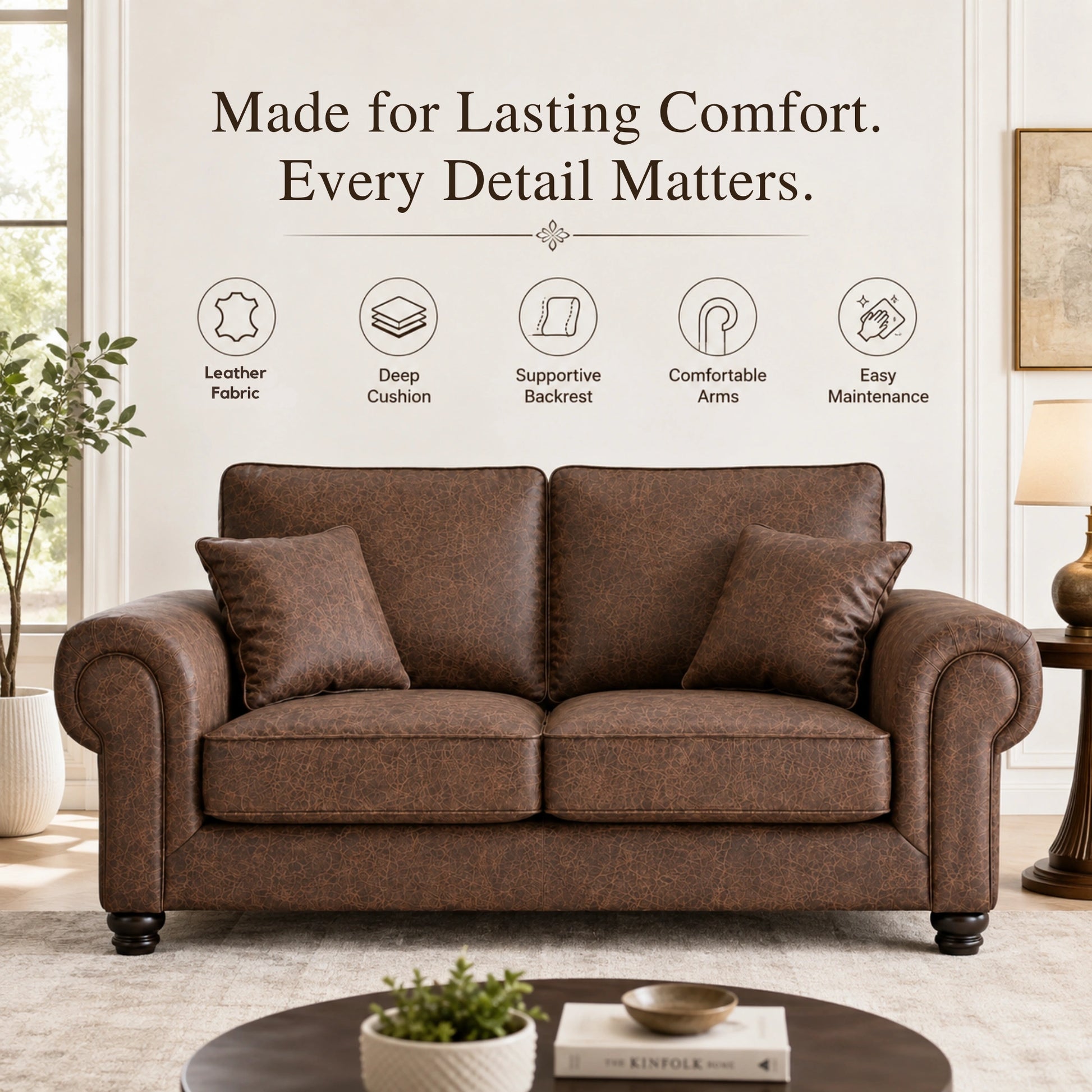 Chocolate brown Wilcot full back leather sofa, 3-seater by Gamzo Outlet, showcasing plush cushions and elegant design.