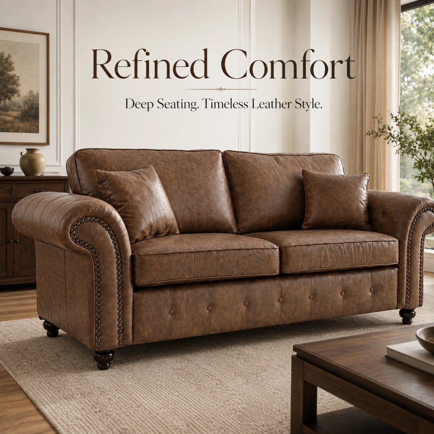 Oakland 3 Seater Full Back Leather Sofa
