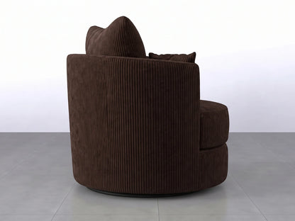 Chocolate brown jumbo cord fabric swivel corner chair from Gamzo Outlet, featuring plush cushioning and modern design.