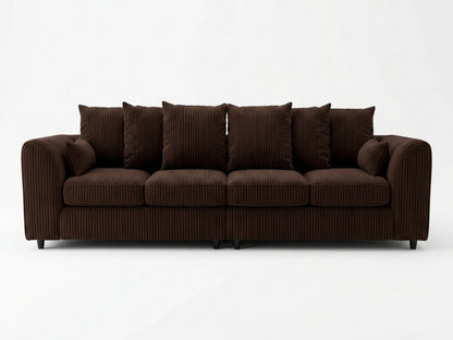 Chocolate brown Gamzo Outlet Jumbo Cord fabric 4 seater corner sofa with scatter back cushions, perfect for modern living rooms.