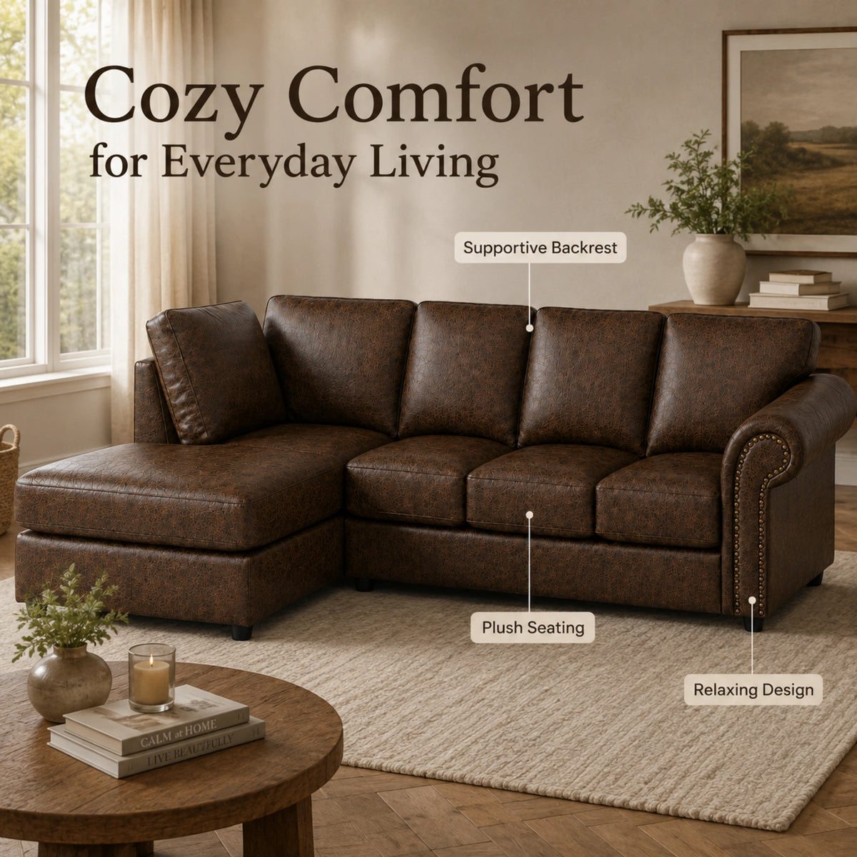 Chocolate Brown 5 Seater Left hand facing