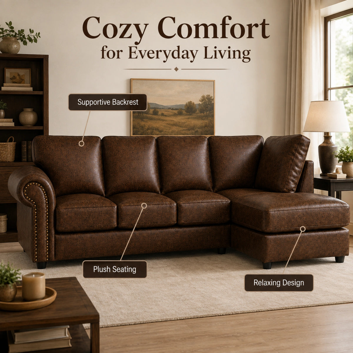 Chocolate Brown 5 Seater Right  hand facing