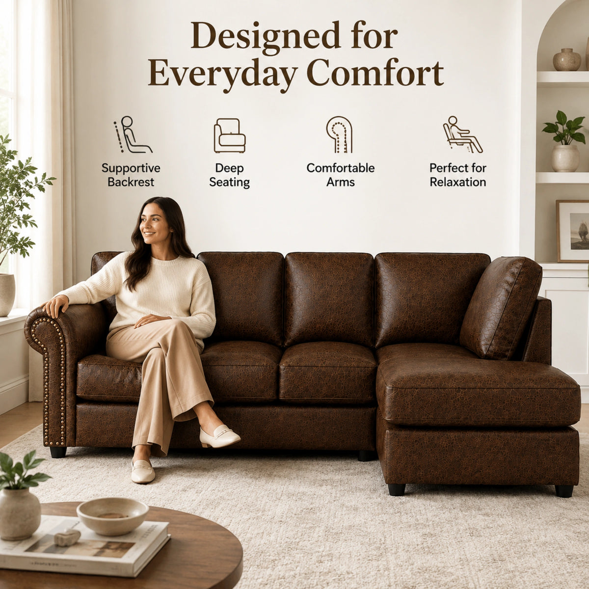Chocolate Brown 5 Seater Right  hand facing