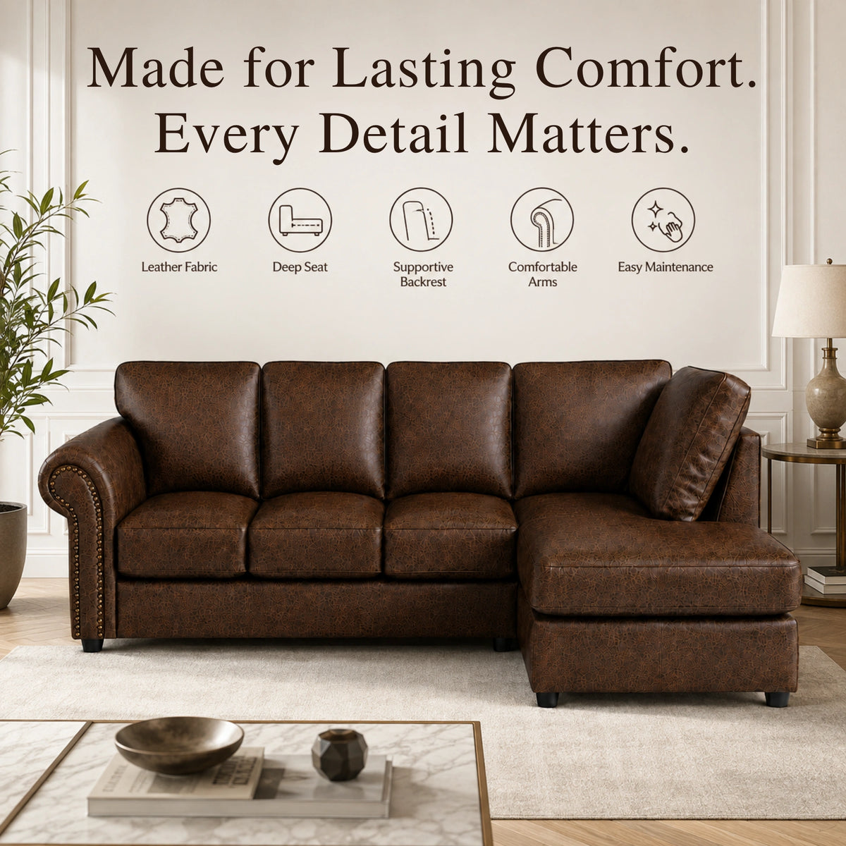 Chocolate Brown 5 Seater Right  hand facing
