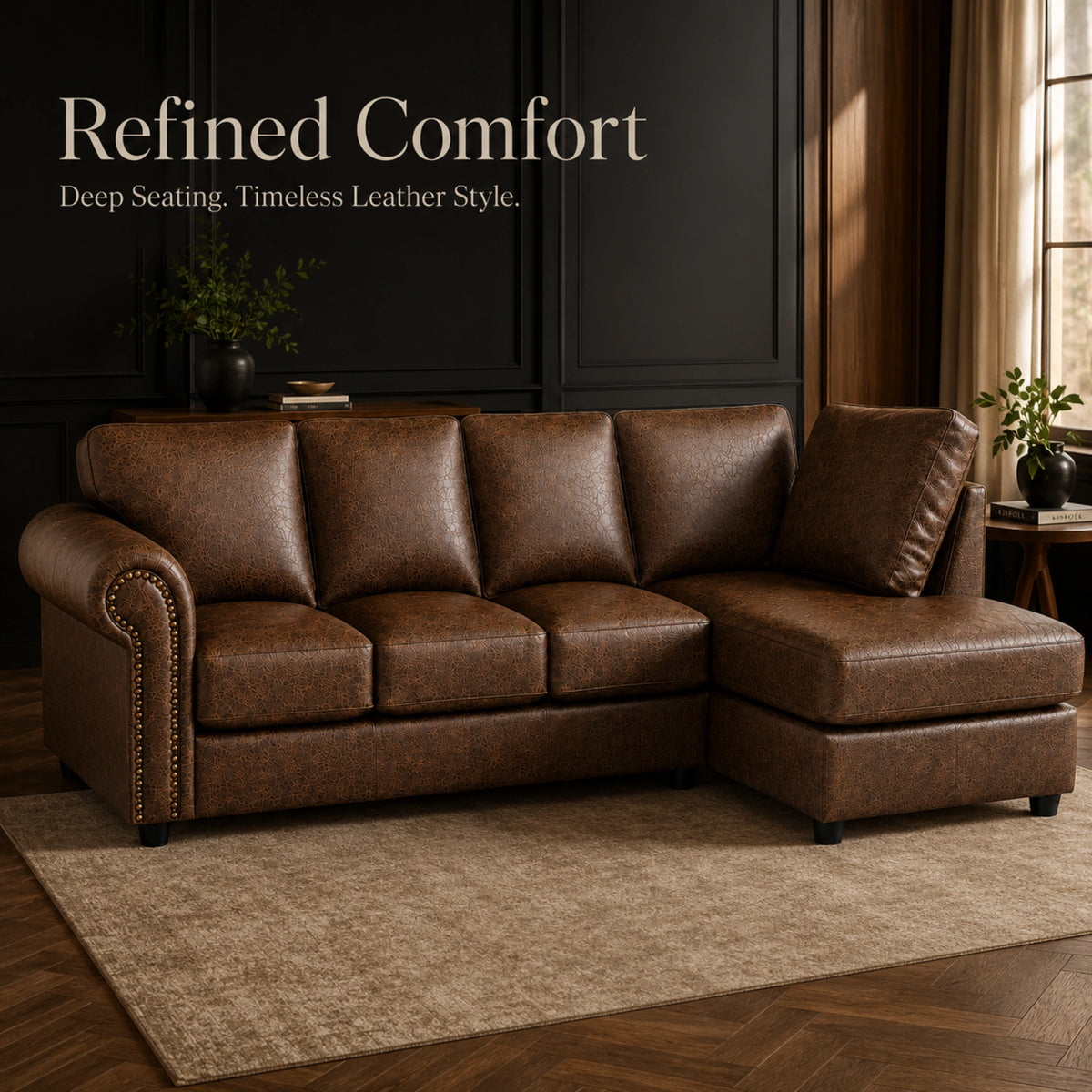 Chocolate Brown 5 Seater Right  hand facing