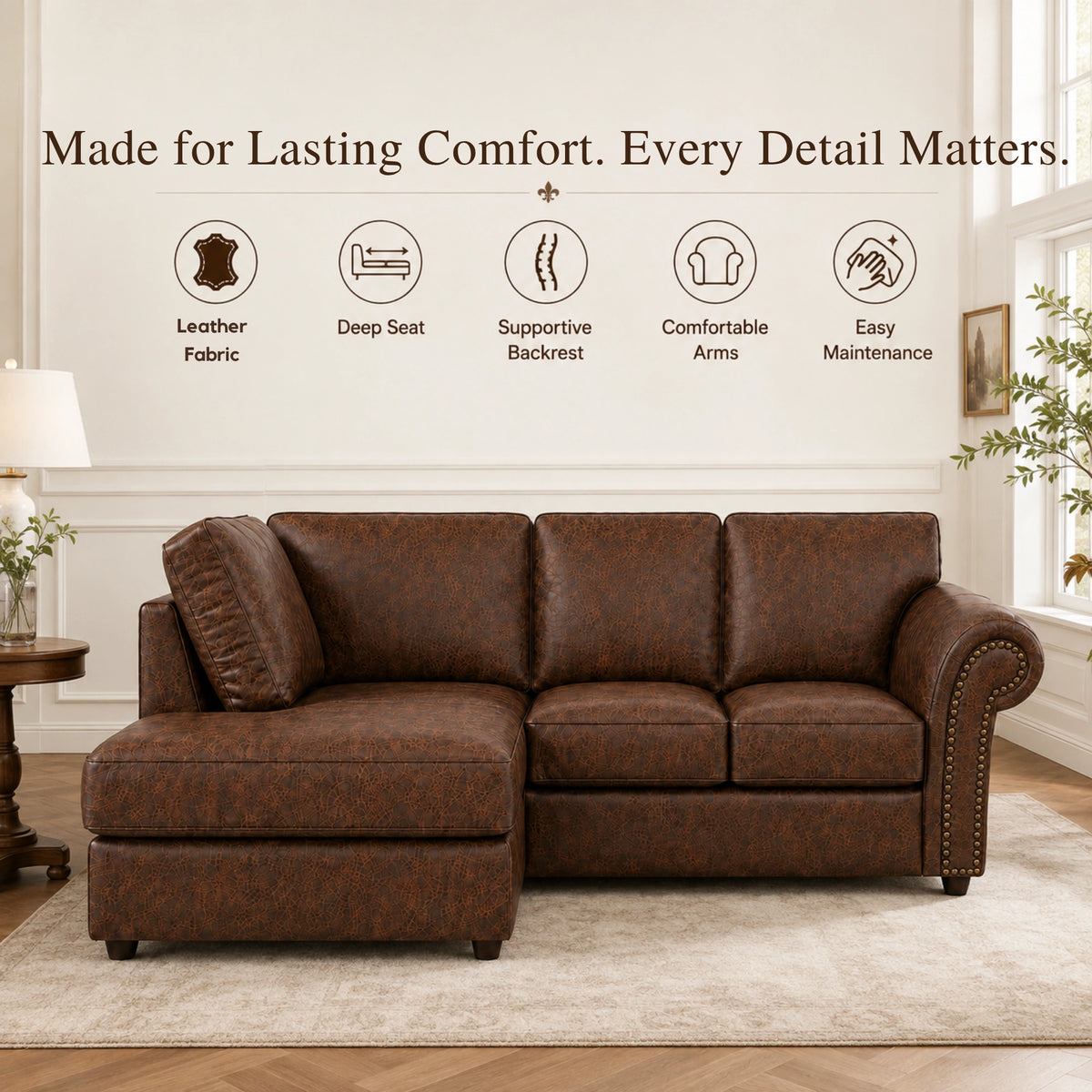 Chocolate Brown 4 Seater Left Hand facing