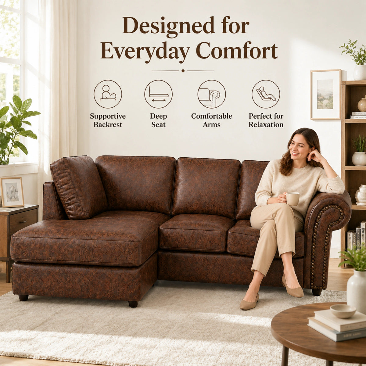 Chocolate Brown 4 Seater Left Hand facing
