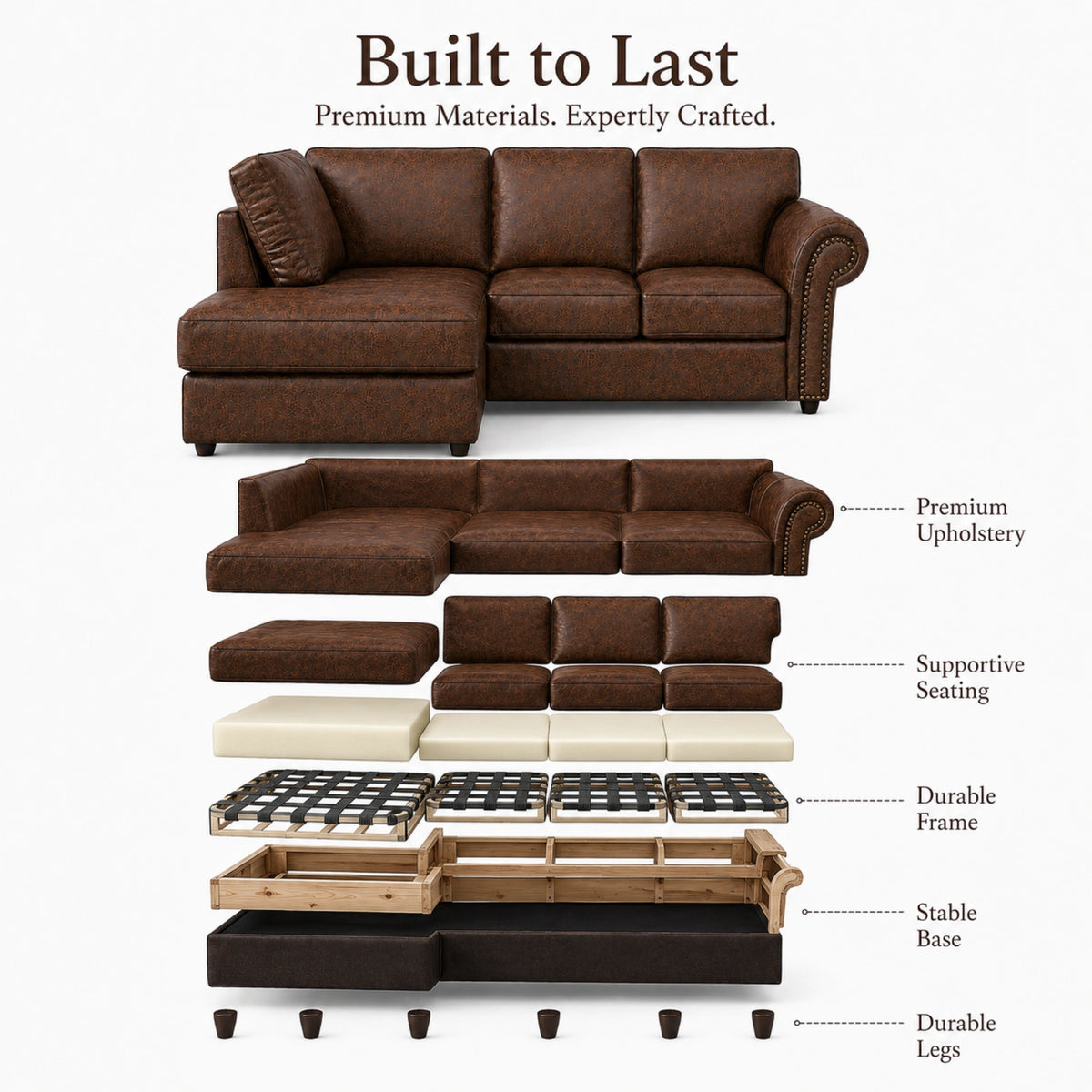 Chocolate Brown 4 Seater Left Hand facing