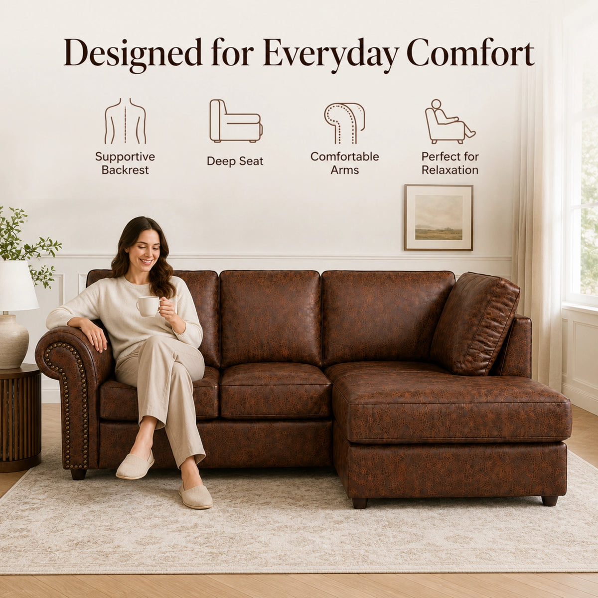 Chocolate Brown 4 Seater Right Hand facing