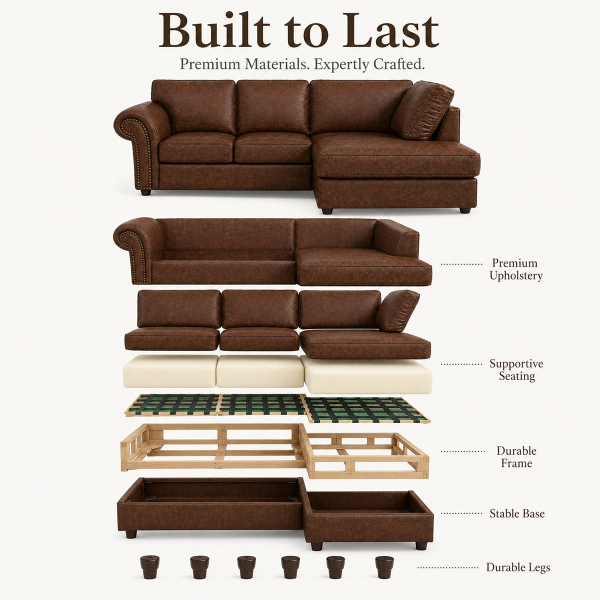 Chocolate Brown 4 Seater Right Hand facing