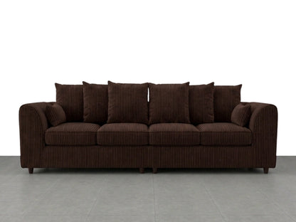 Chocolate brown Jumbo Cord fabric 4-seater scatter back corner sofa by Gamzo Outlet, showcasing plush seating and modern design.