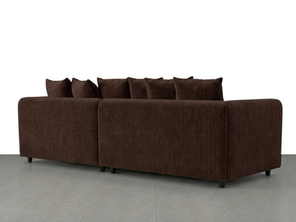 Chocolate brown jumbo cord fabric 4-seater scatter back corner sofa by Gamzo Outlet, showcasing plush upholstery and modern design.
