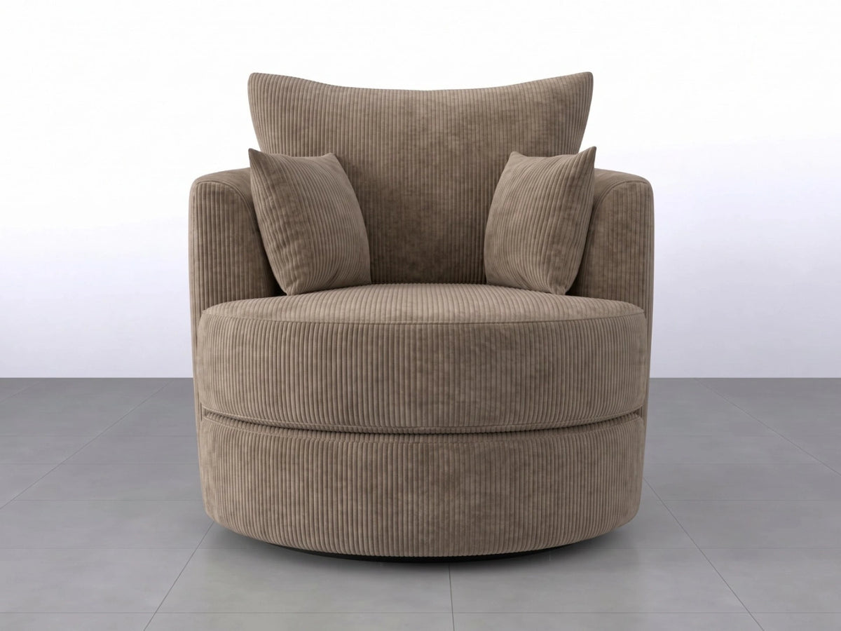 Gamzo Outlet Jumbo Cord Fabric Swivel Corner Chair in coffee color with plush cushioning and modern design.
