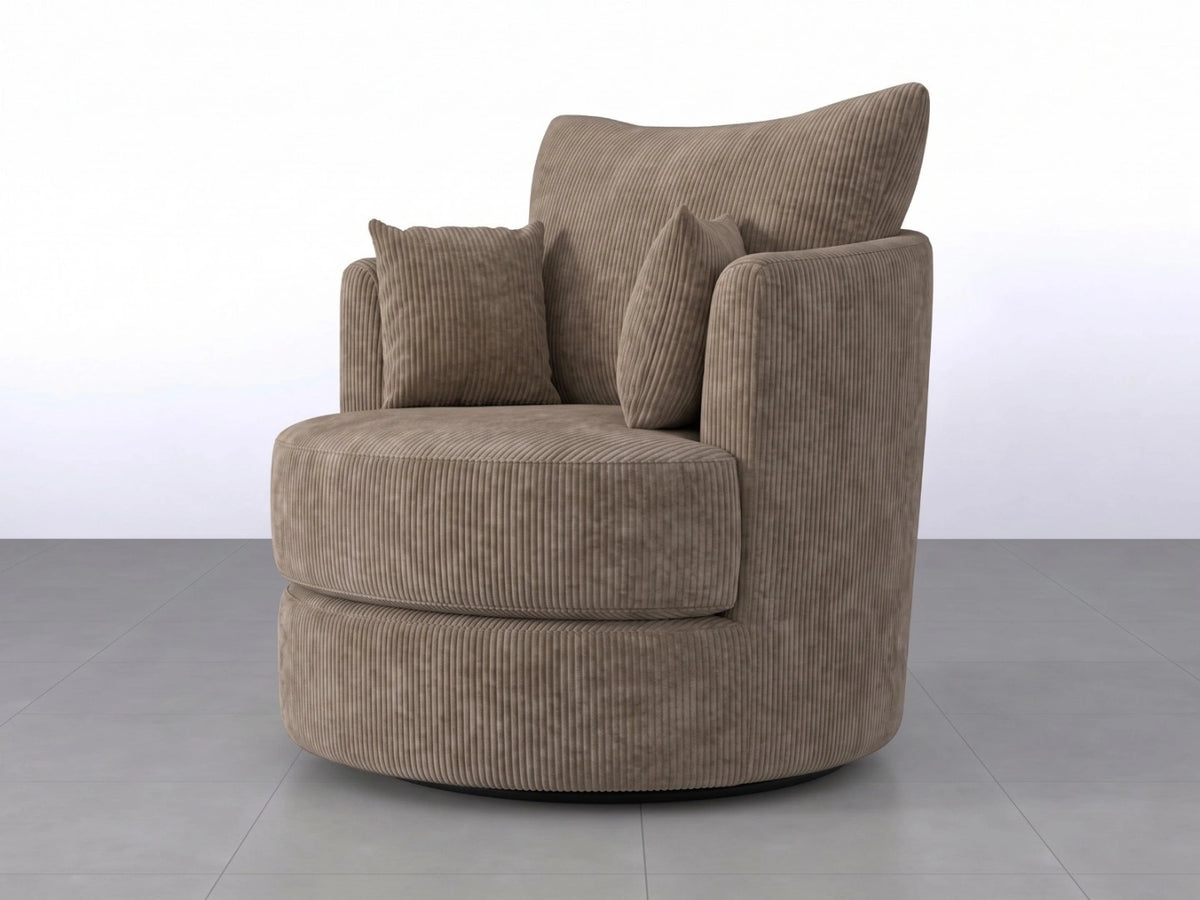 Gamzo Outlet Jumbo Cord Fabric Swivel Corner Sofa chair in coffee color, showcasing plush upholstery and modern design.