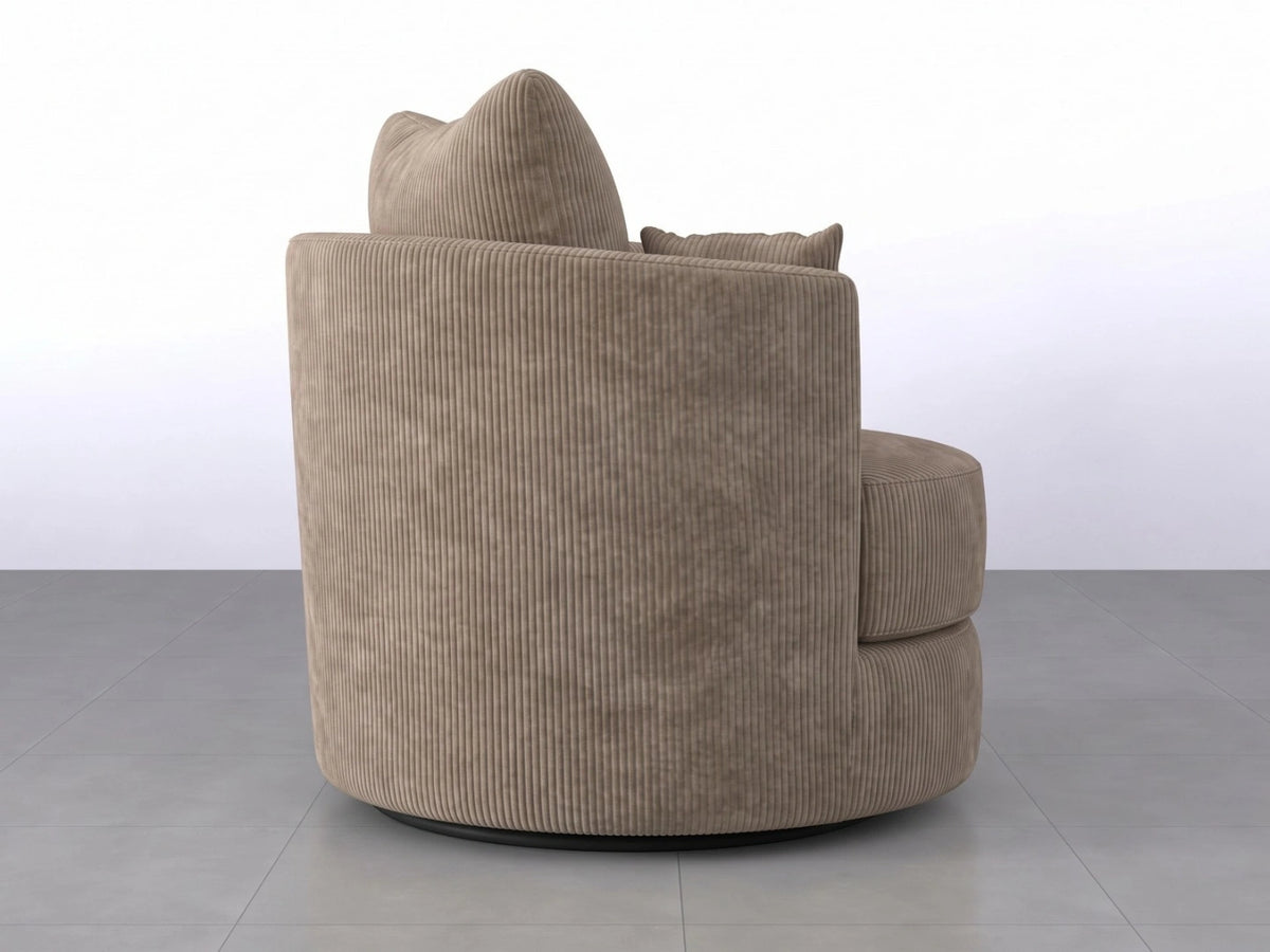 Jumbo cord fabric swivel corner sofa chair in coffee color with plush cushioning and modern design by Gamzo Outlet.