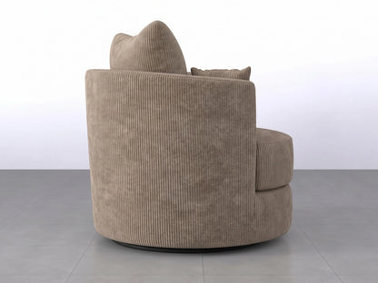 Jumbo cord fabric swivel corner sofa chair in coffee color with plush cushioning and modern design by Gamzo Outlet.