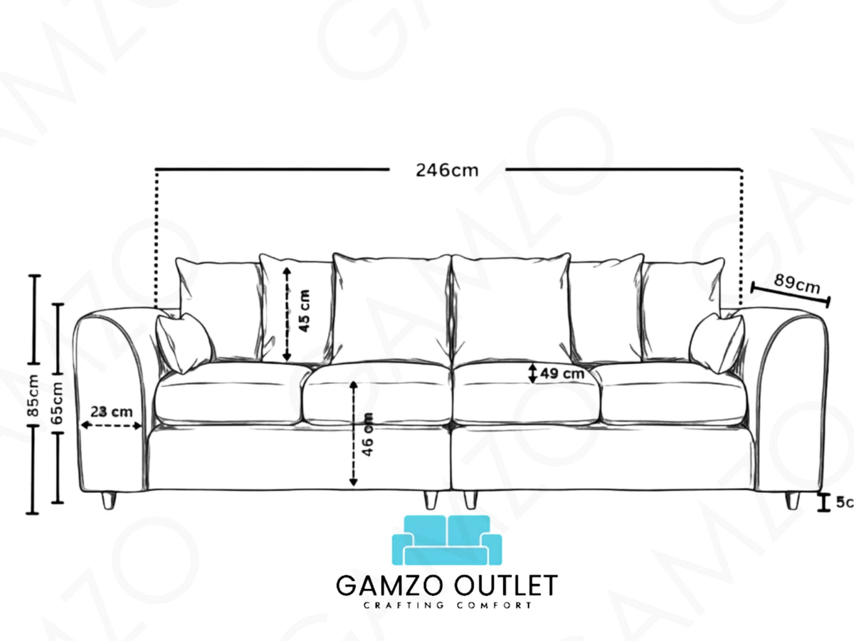Gamzo Outlet jumbo cord fabric 4 seater corner sofa with scatter back cushions in a cozy coffee color.