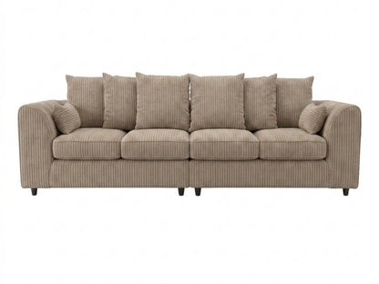 Gamzo Outlet jumbo cord fabric 4-seater corner sofa with scatter back cushions in a cozy coffee color.