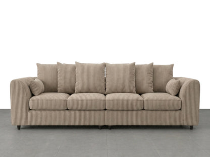 Gamzo Outlet jumbo cord fabric 4 seater scatter back corner sofa in coffee color, showcasing plush cushions and modern design.