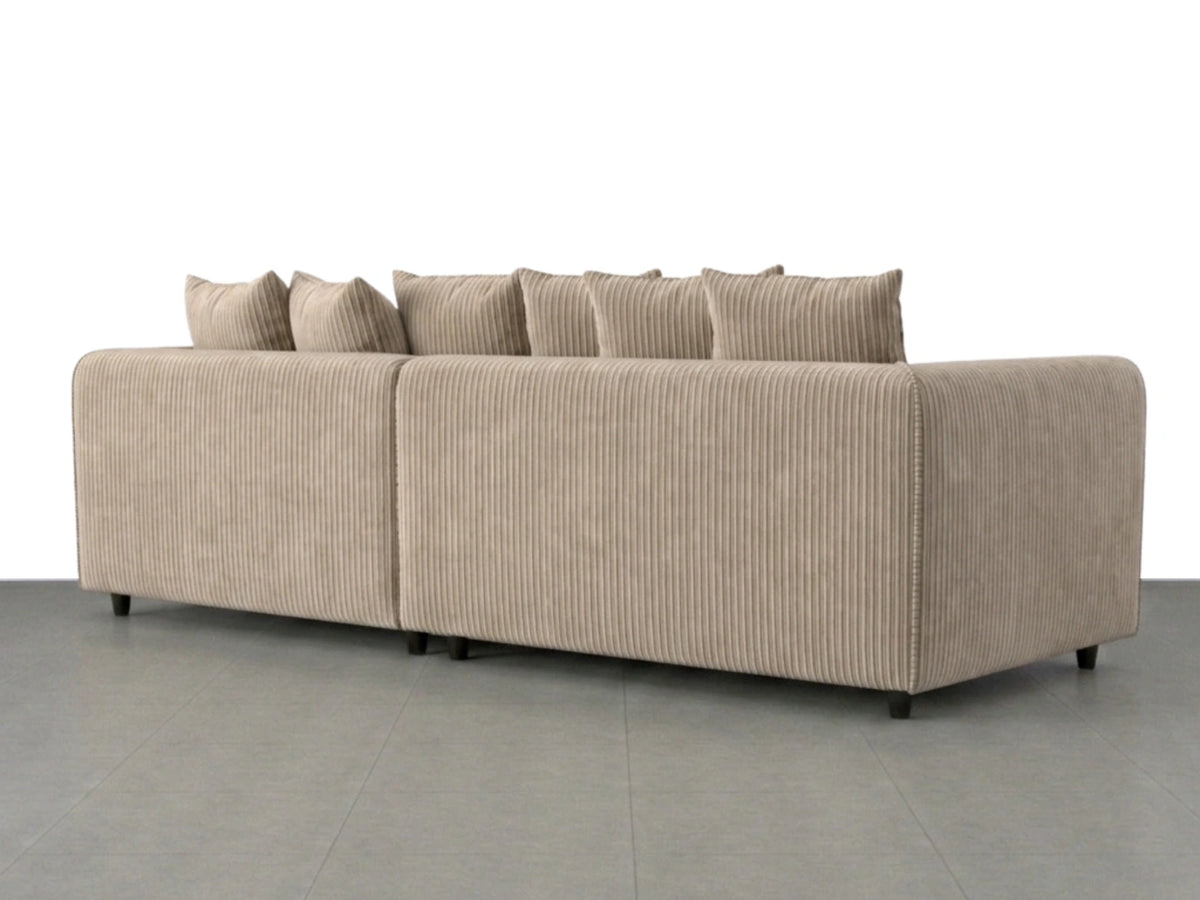 Gamzo Outlet jumbo cord fabric 4-seater corner sofa with scatter back cushions in a cozy coffee color, perfect for living rooms.