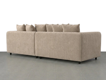 Gamzo Outlet jumbo cord fabric 4-seater corner sofa with scatter back cushions in a cozy coffee color, perfect for living rooms.