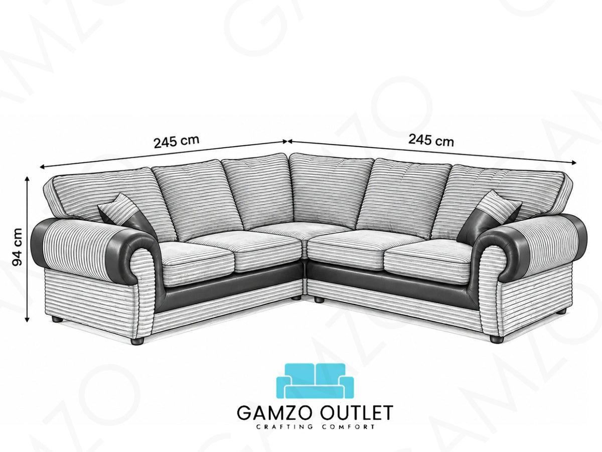 Black Tango full back corner sofa by Gamzo Outlet, showing plush upholstery and spacious seating in a modern living room setting.