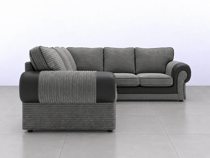 Black Tango full back corner sofa by Gamzo Outlet, showing plush upholstery and spacious L-shaped design in a modern living room setting.