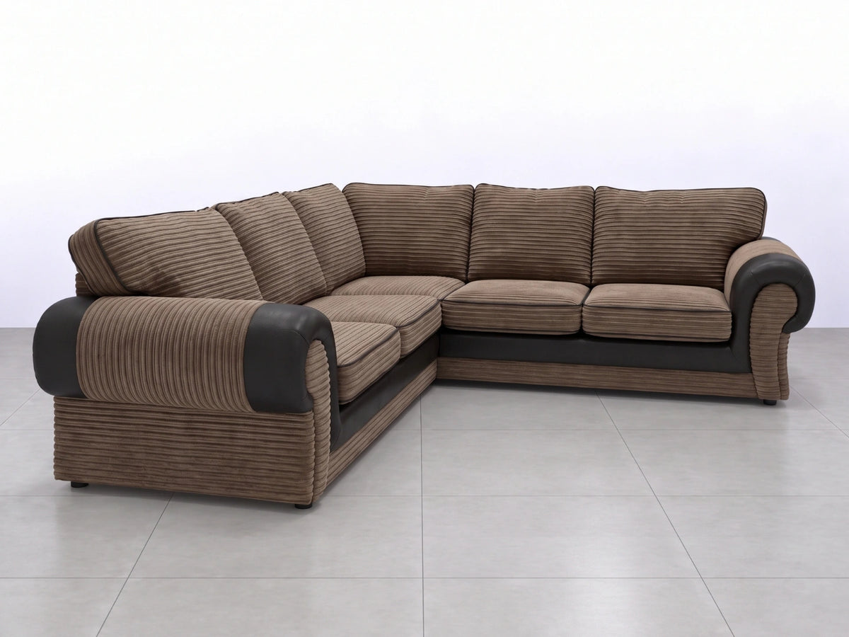 Brown Tango full back corner sofa by Gamzo Outlet, showing plush upholstery and spacious L-shaped design.