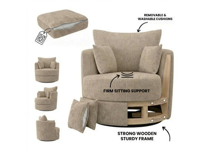 Cream jumbo cord fabric swivel chair from Gamzo Outlet, stylish corner sofa with plush upholstery and modern design.