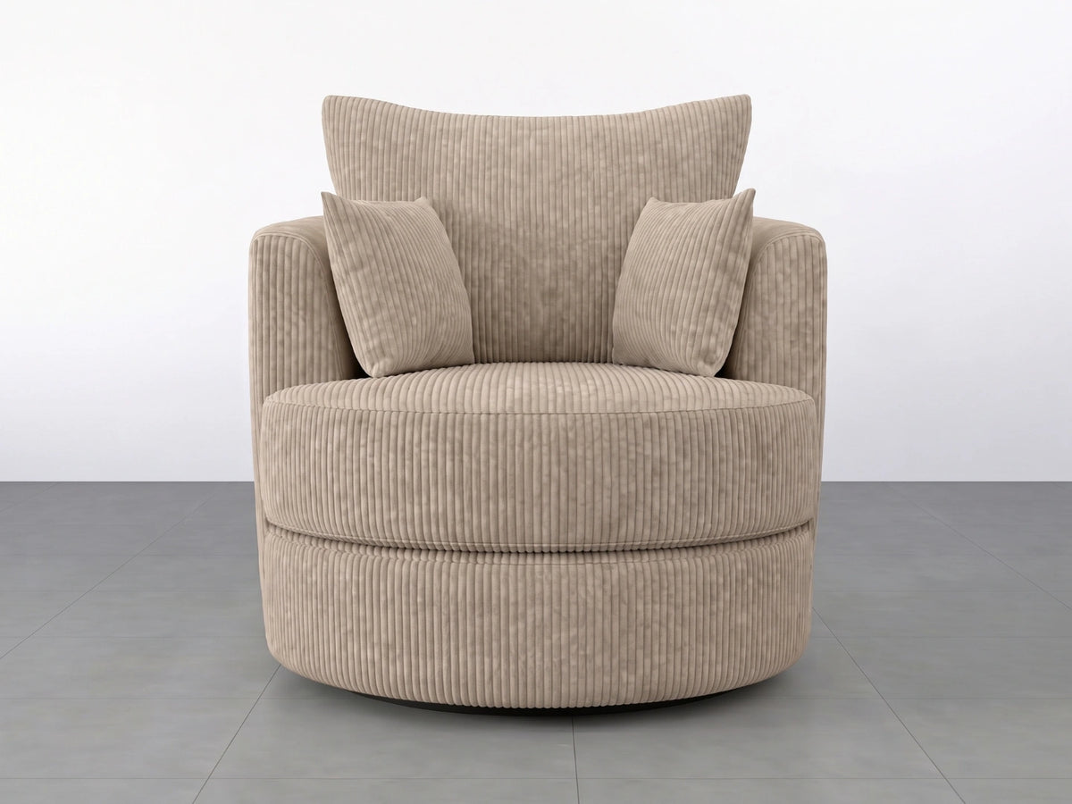Cream jumbo cord fabric swivel chair from Gamzo Outlet, designed as a comfortable corner sofa accent piece.
