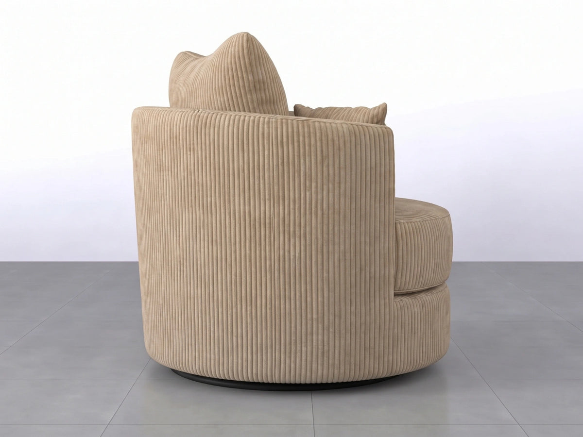 Cream jumbo cord fabric swivel chair from Gamzo Outlet, designed for corner sofas with plush, textured upholstery.