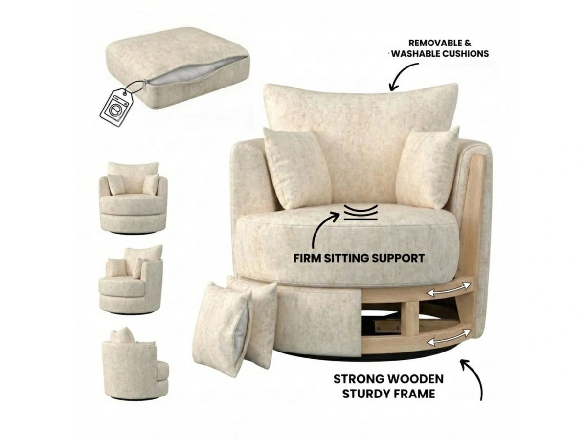 Cream Gamzo Outlet Alaska Fabric Swivel Chair with cushioned seat and backrest, showcasing its modern design and swivel base.