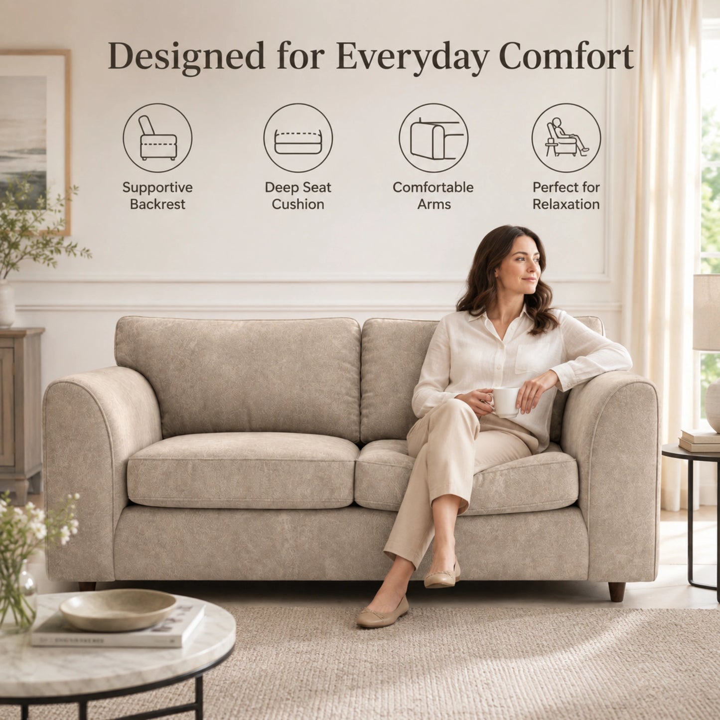 Cream Dillon full back leather sofa by Gamzo Outlet, 3-seater with plush cushions and elegant design for stylish living rooms.
