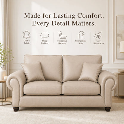 Cream leather full back 3-seater sofa by Gamzo Outlet with plush cushions and modern design.