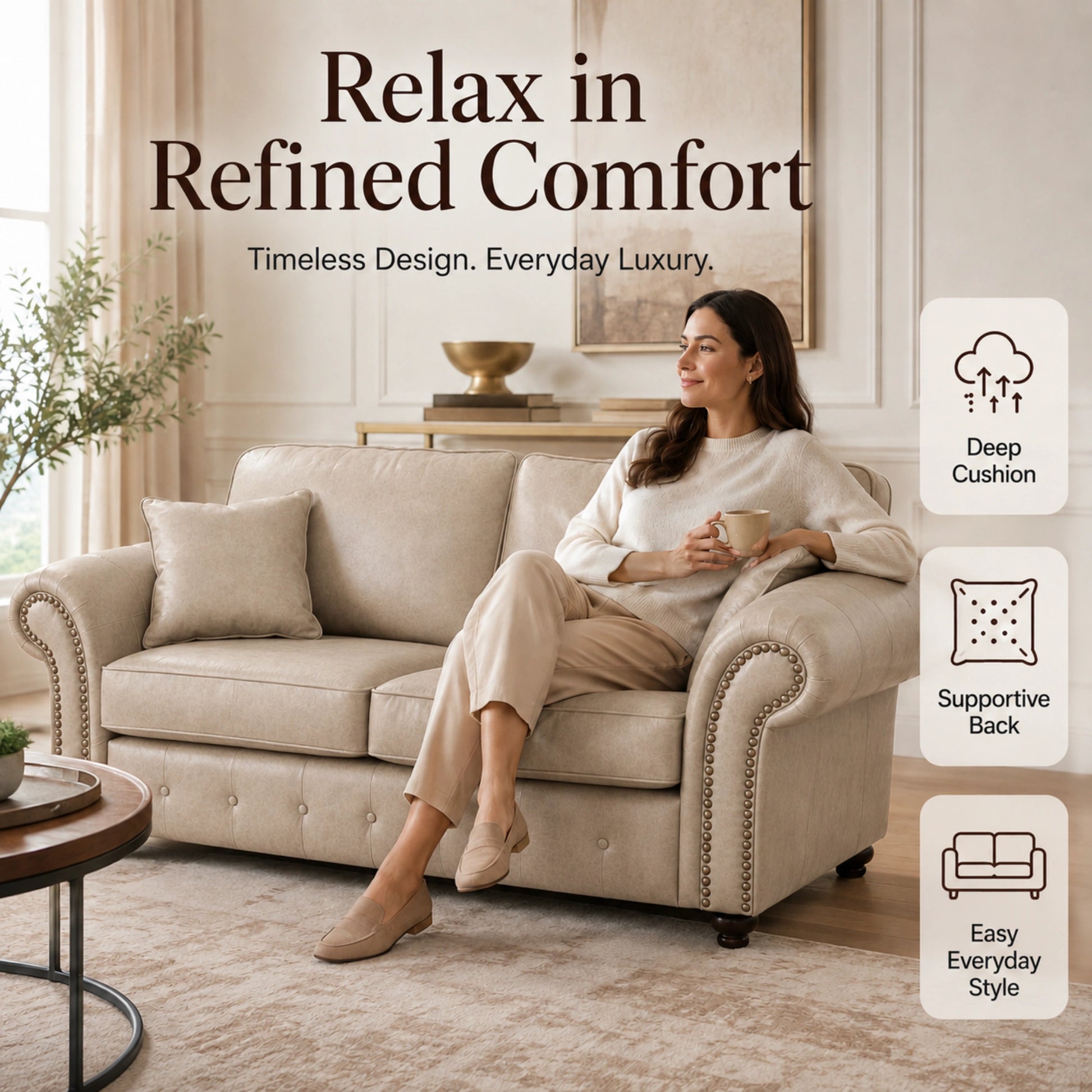Cream 3 seater