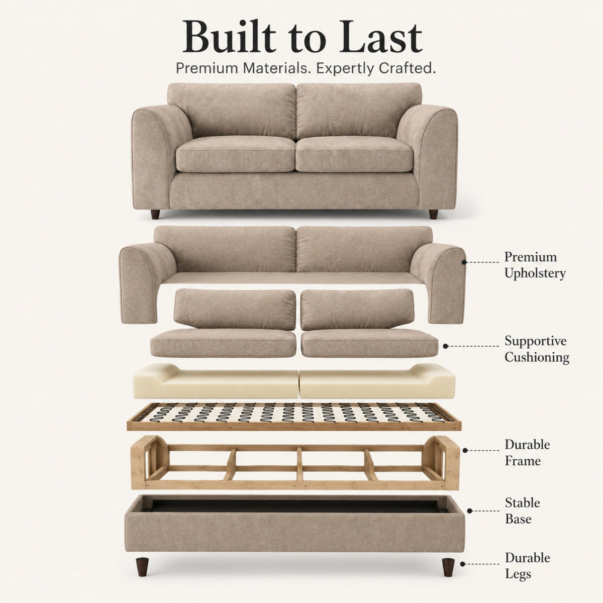 Cream Dillon full back leather sofa by Gamzo Outlet, 3-seater with plush cushions and sleek design, shown in a modern living room setting.