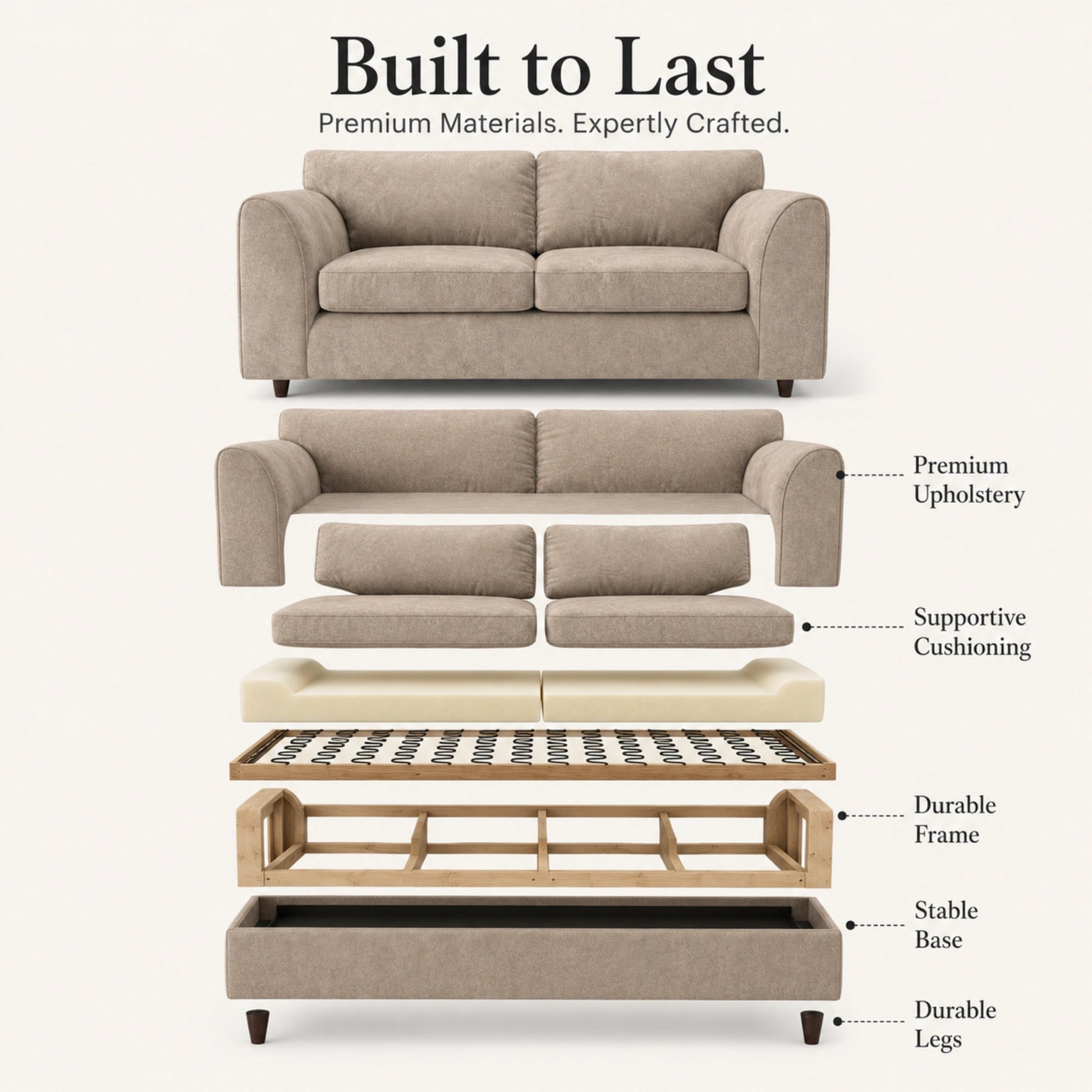 Cream Dillon full back leather sofa by Gamzo Outlet, 3-seater with plush cushions and sleek design, shown in a modern living room setting.