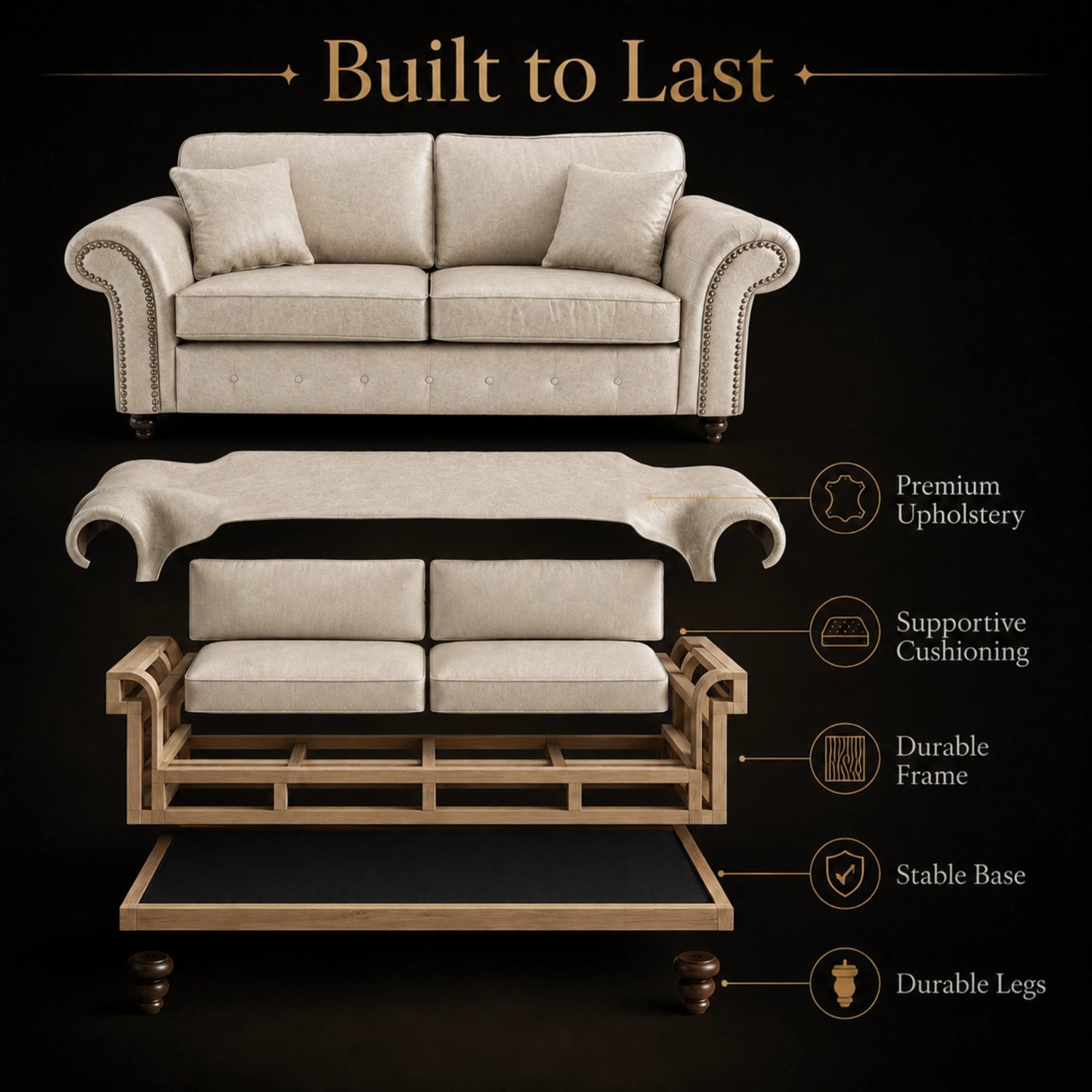 Oakland 3 Seater Full Back Leather Sofa
