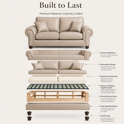 Cream Wilcot full back leather sofa by Gamzo Outlet, 3-seater with plush cushions and stylish design.