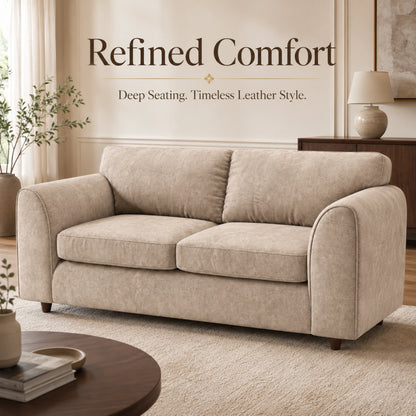 Cream Dillon full back leather sofa by Gamzo Outlet, 3-seater with plush cushions and stylish design, perfect for modern living rooms.