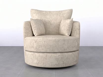 Cream Gamzo Outlet Alaska Fabric Swivel Chair with padded armrests and modern design, shown from a side view.